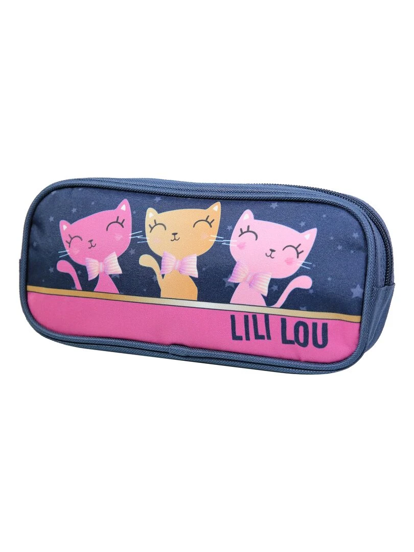 BAGTROTTER Trousse scolaire rectangulaire Lili Lou 3 chats Bleu Bleu