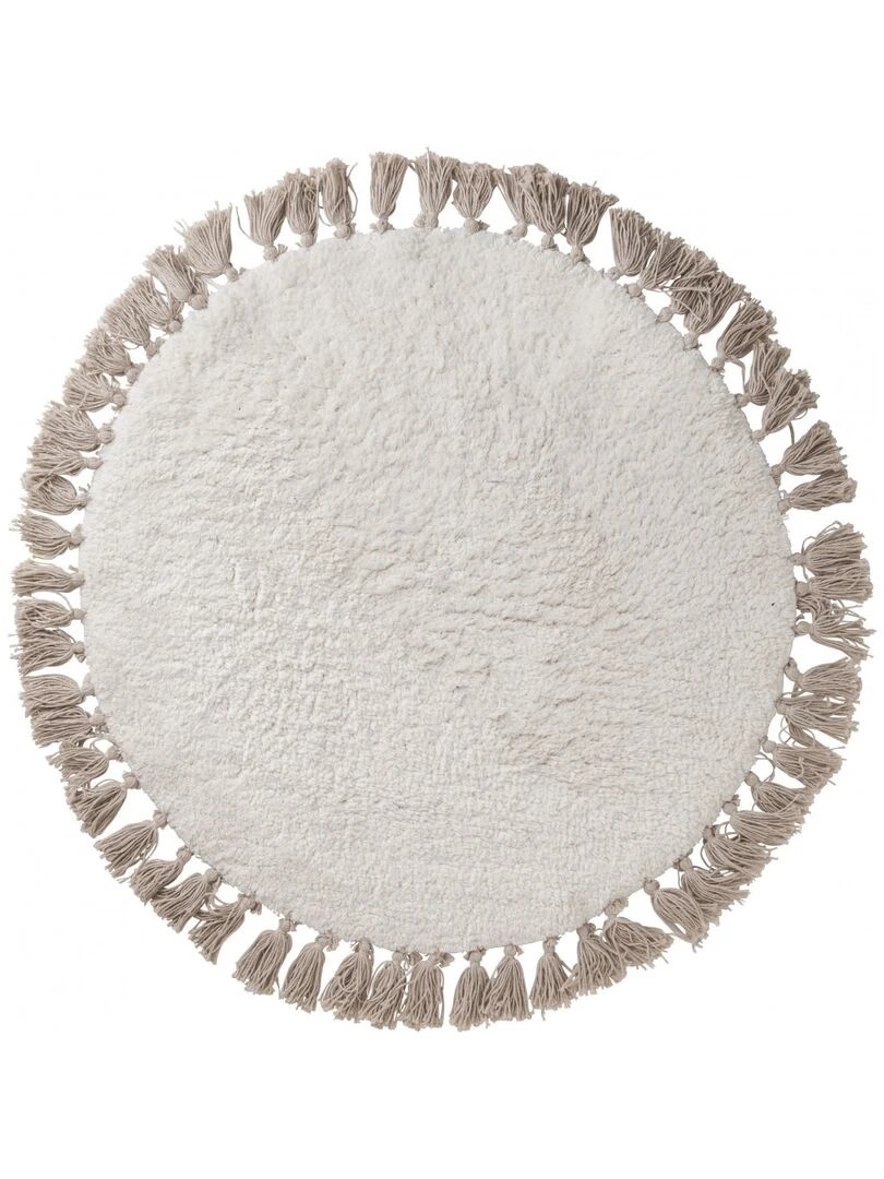 Guy Levasseur Tapis enfant en coton uni ecru et taupe à pompons Blanc