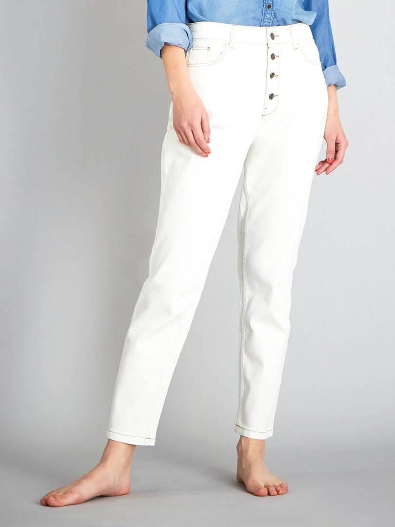 Jean mom à taille très haute L34 Blanc cassé