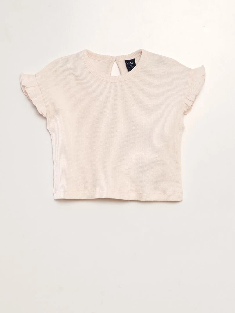 Ensemble t shirt + short en maille gaufrée 2 pièces Rose