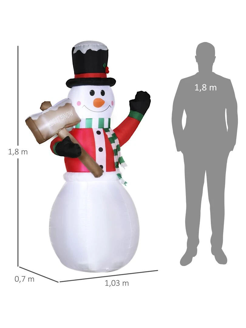 Bonhomme de neige gonflable 3 LED H 180 cm polyester imperméable blanc   Blanc