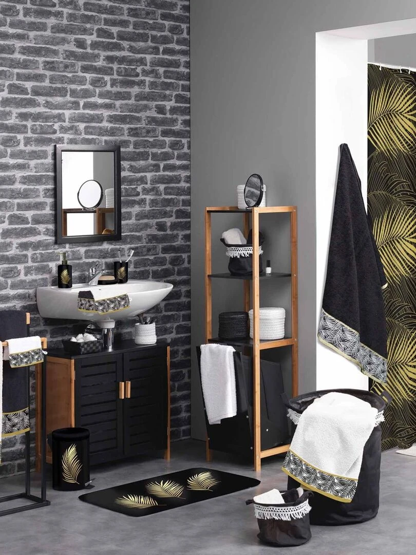 Panier en polycoton aux poignées dorées   Blanc