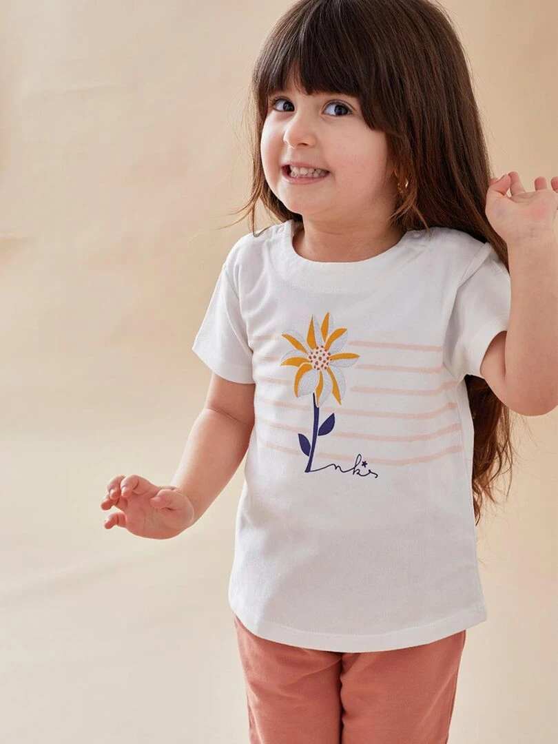 T shirt fleur à courtes manches Noukie's Blanc