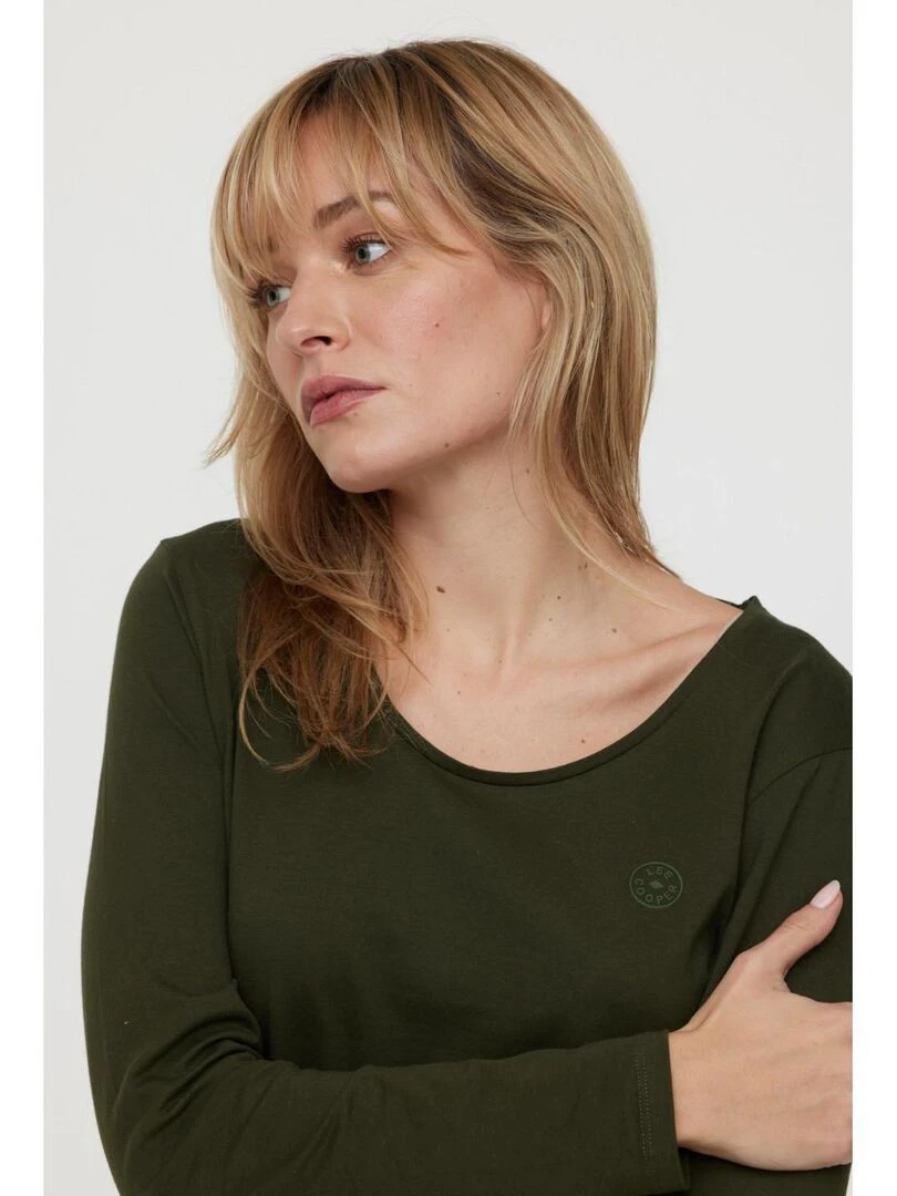 Lee Cooper   T Shirt manches longues coton slim AJILO   Vert