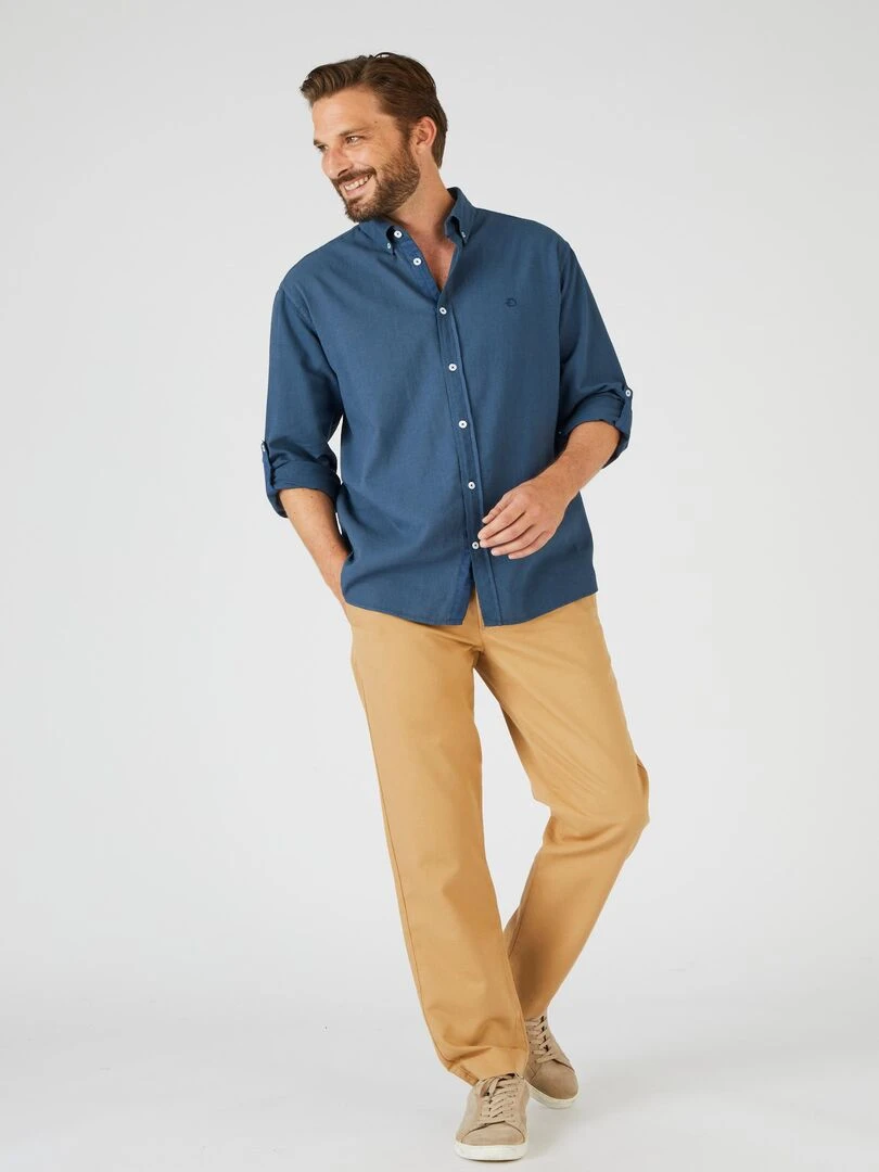 Chemise ample coton/lin manches longues Damart Bleu nuit
