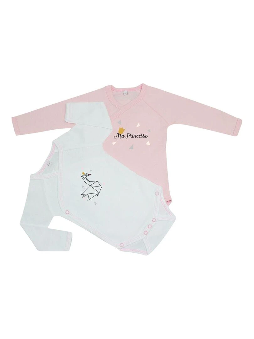 Lot de 2 body pour prématuré Ma princesse Blanc Rose