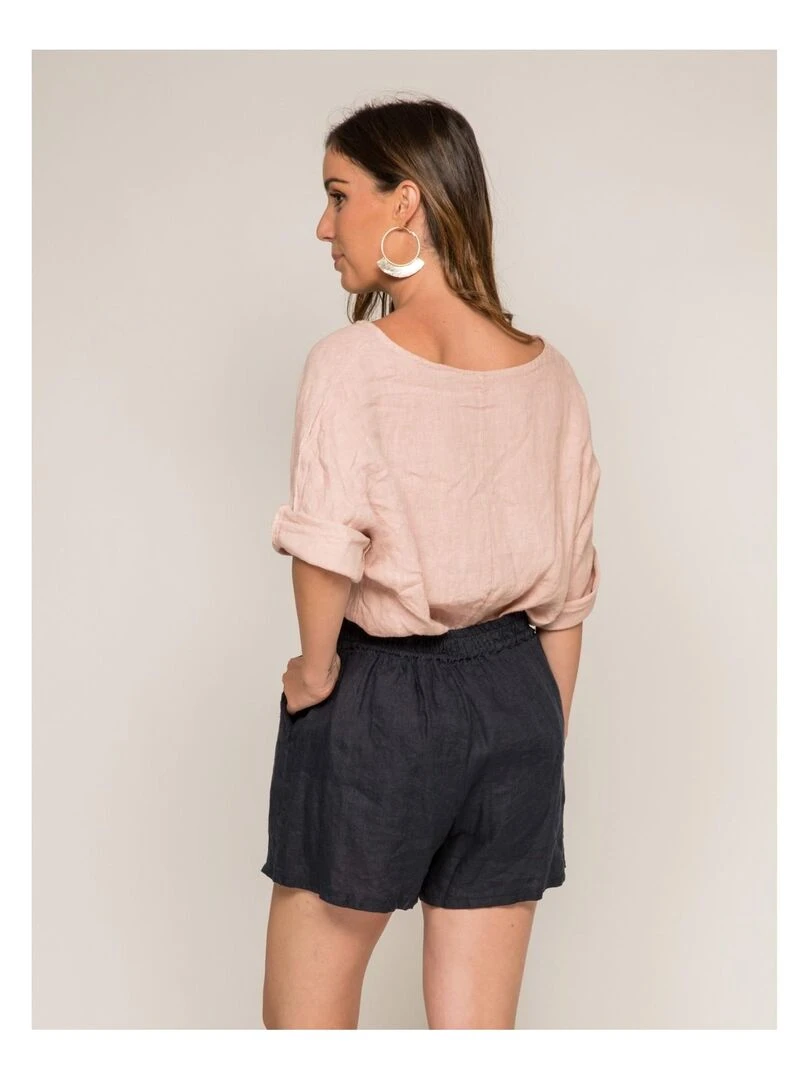 Short pur lin XIN Bleu marine