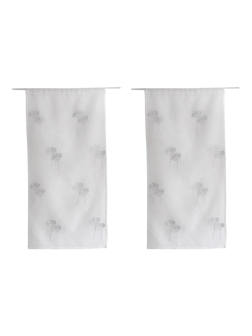 Paire de vitrages brodés de fleurs Blanc