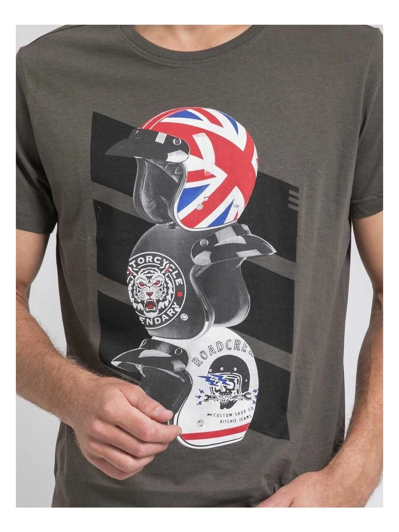 T shirt col rond pur coton JOAKIM   Kaki