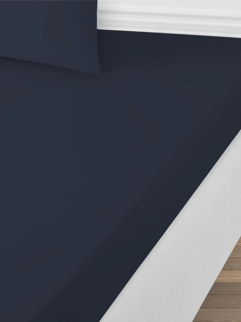 Future Home   Drap housse en coton 57 fils uni   Noir Bleu marine