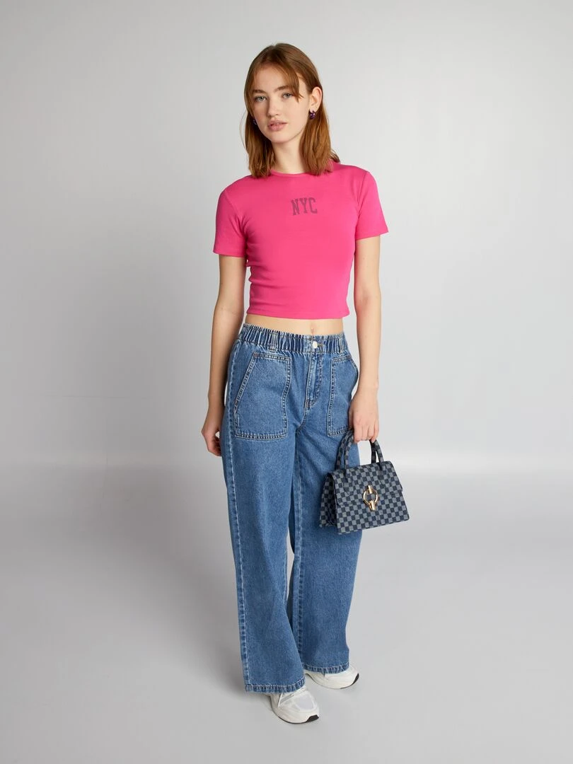 Crop top en jersey avec imprimé 'NYC' Rose