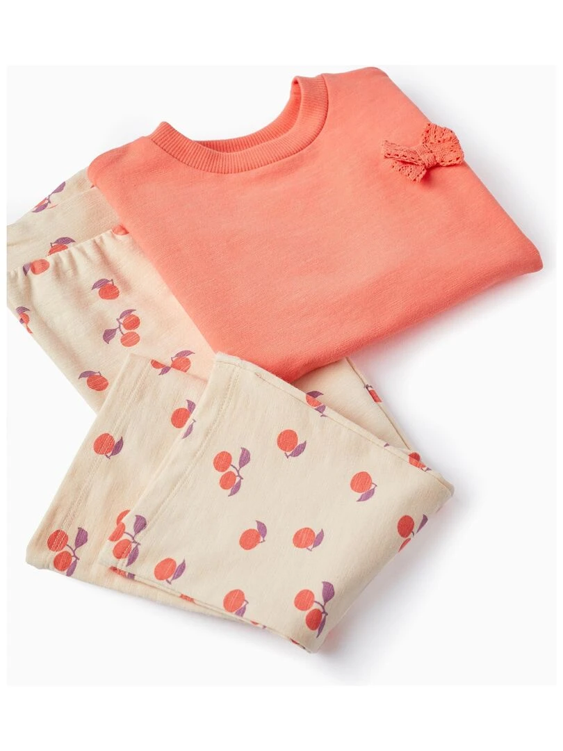 Sweat + Pantalon pour Bébé Fille 'Peaches'  SICILIAN DAYS   Blanc Orange clair