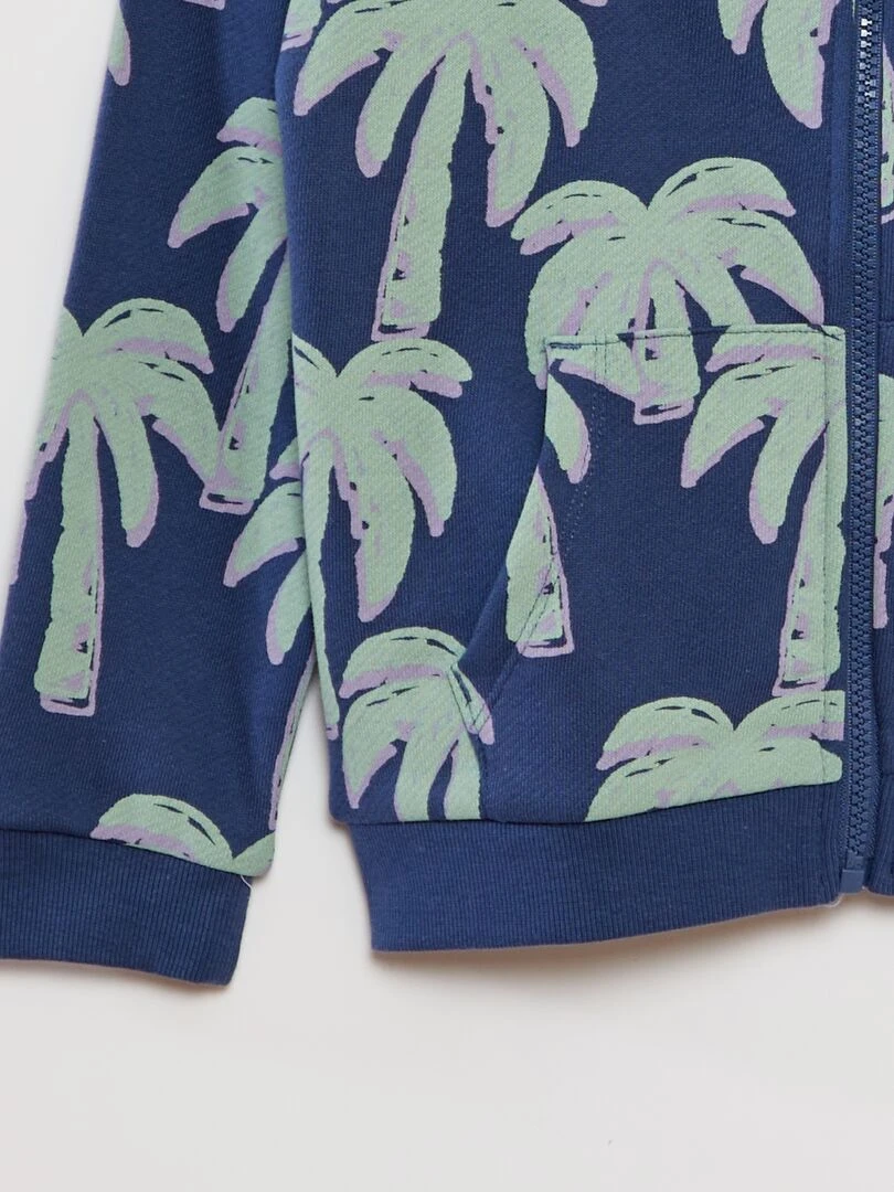 Sweat zippé à capuche à motif   Bleu