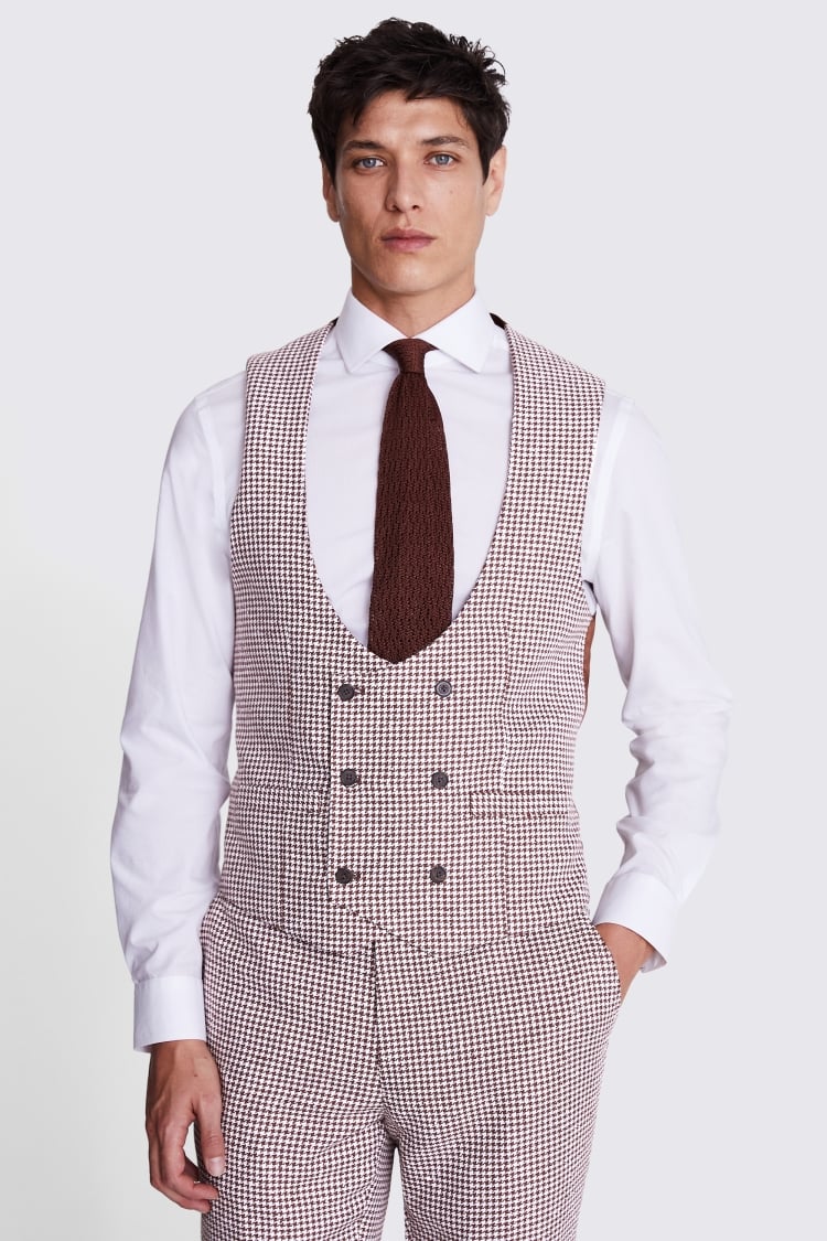 Slim Fit Copper Houndstooth Waistcoat Buy Online at Moss
