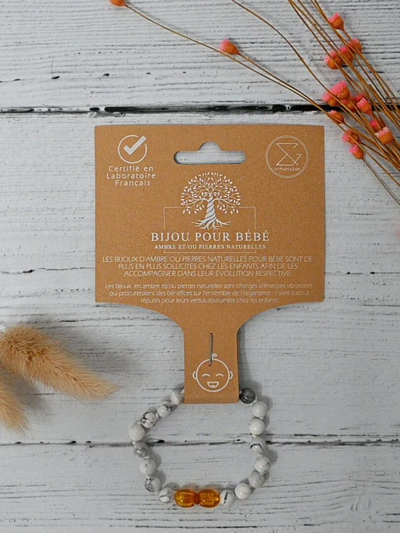 Bracelet Bébé   Pierres naturelles : Magnesite & Howlite   Blanc