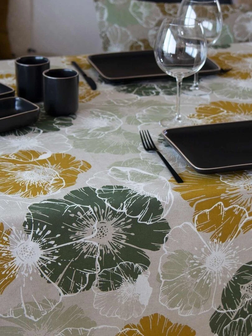 Nappe anti taches esprit floral Jaune foncé