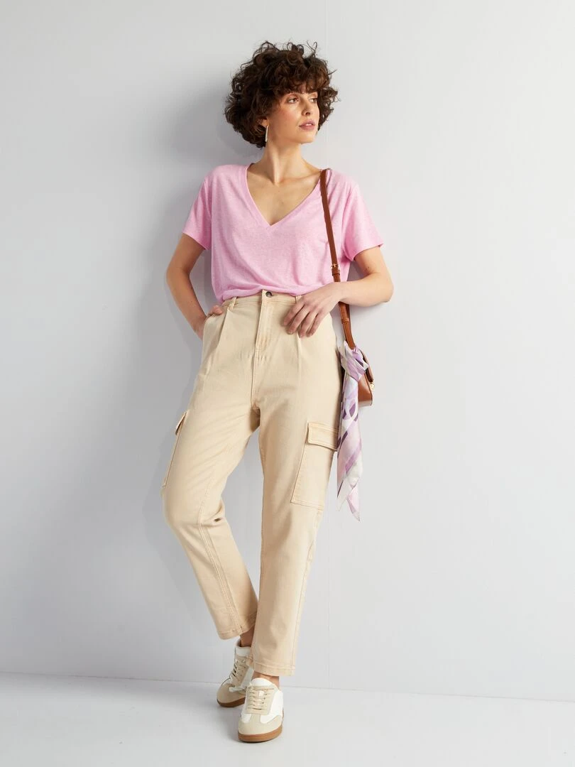 Pantalon twill avec poches à rabats L27 Beige