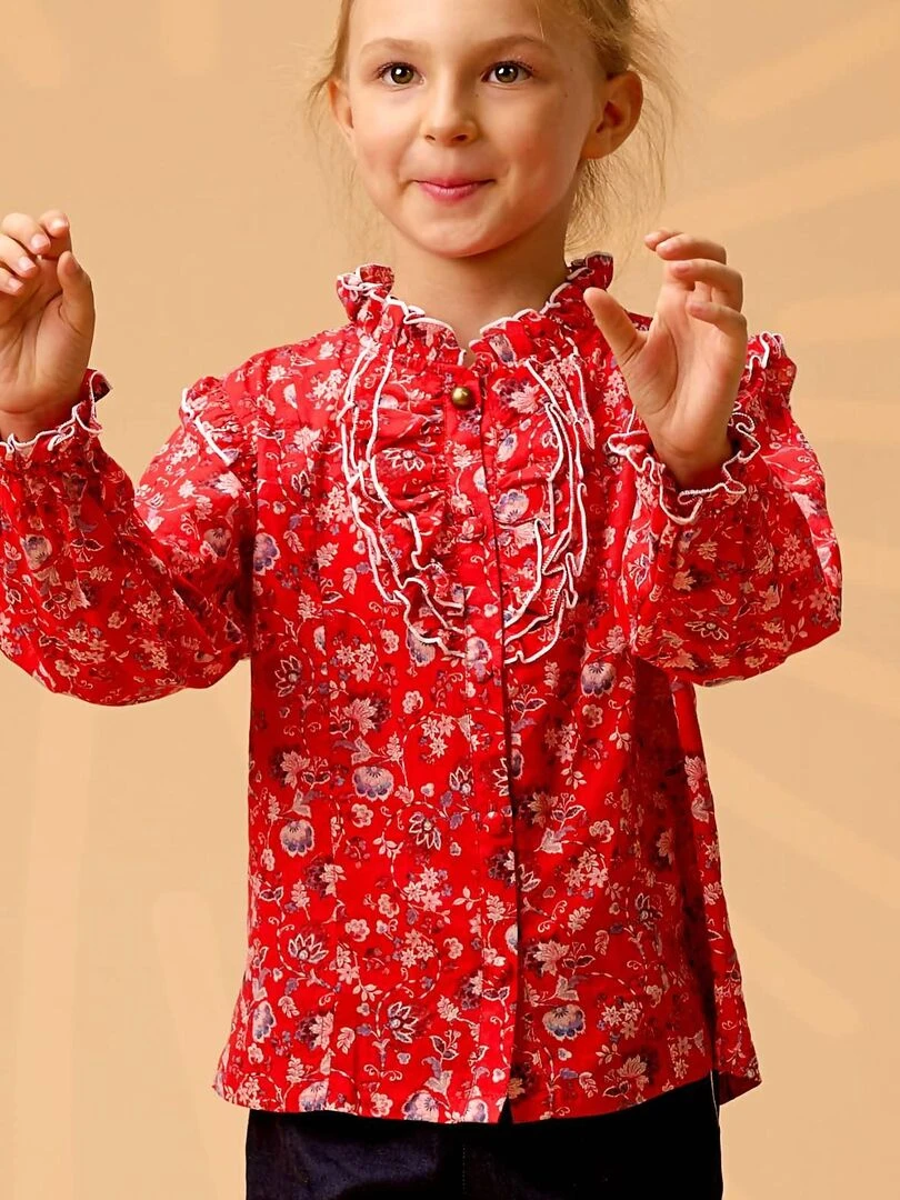 Blouse Hiver Fille Fleurie Rouge Col à Volants LILI ROSE 'LA FAUTE A VOLTAIRE' Rouge