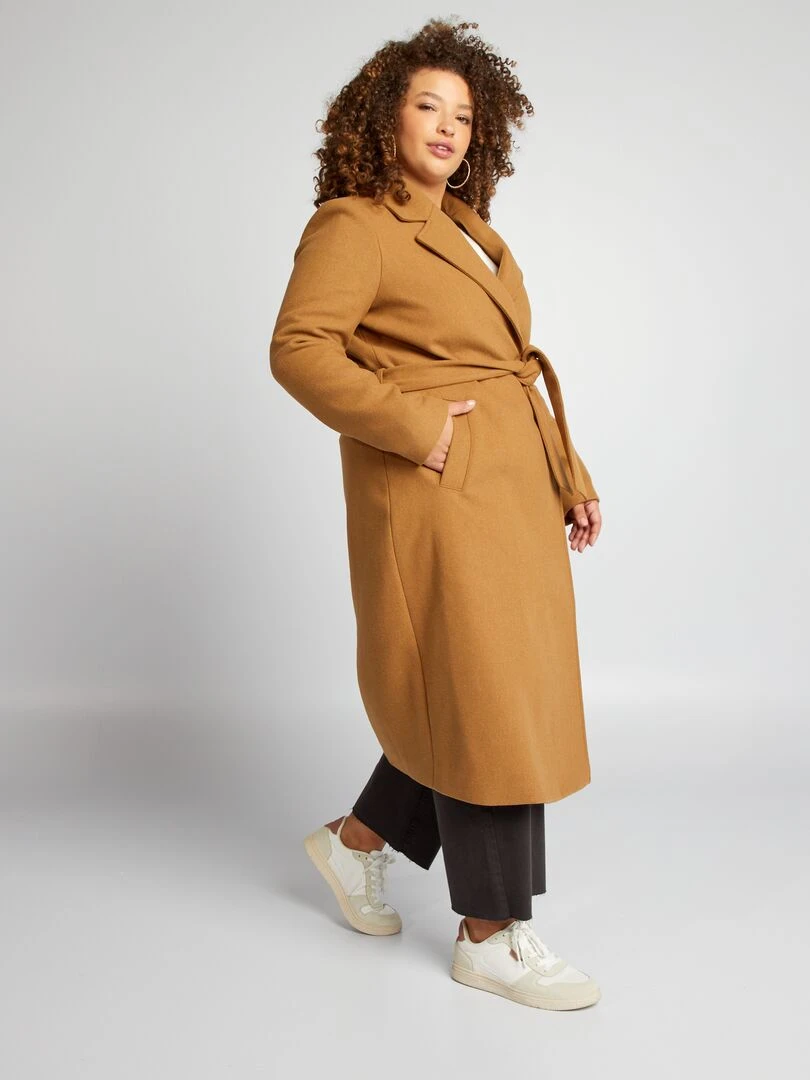 Manteau long avec ceinture à nouer   Camel