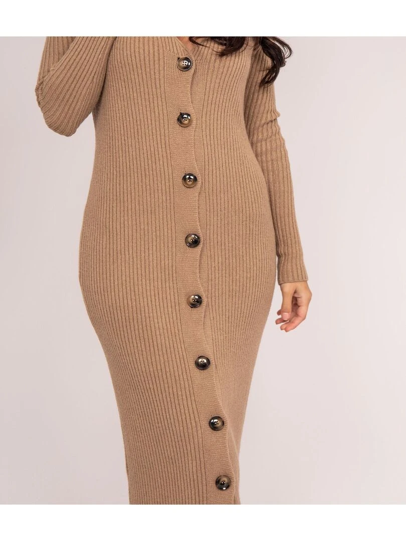 Robe longue maille côtelée IVERNY   Beige