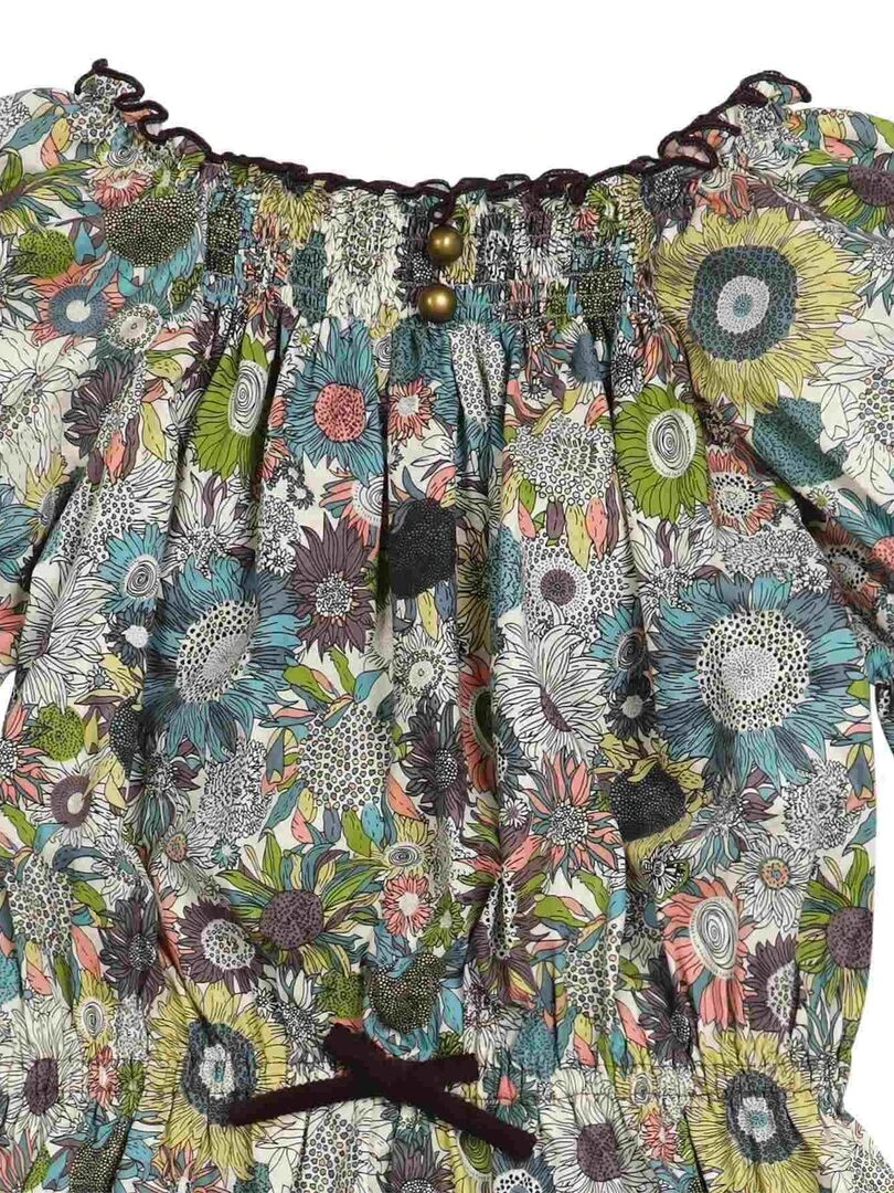 Robe Fleurie Liberty Hiver Fille  Marron Beige Bleu  CHIMENE   'LA FAUTE A VOLTAIRE'   Marron