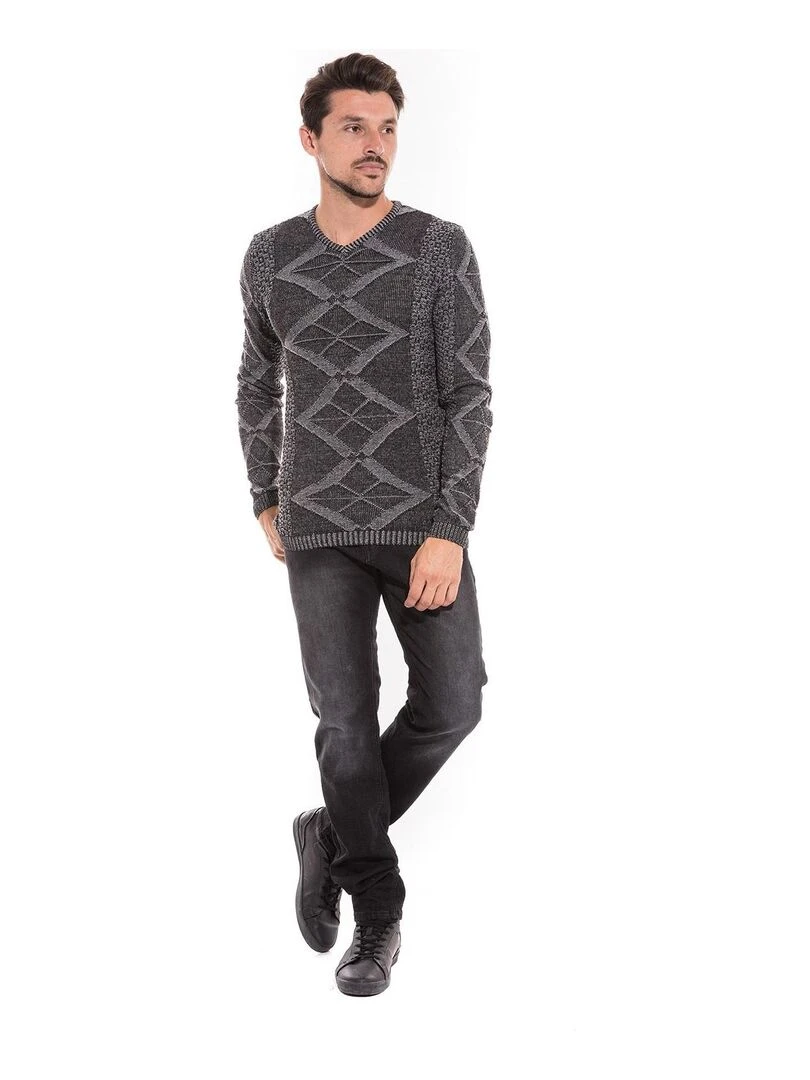 Pull col V LADAM   Gris foncé