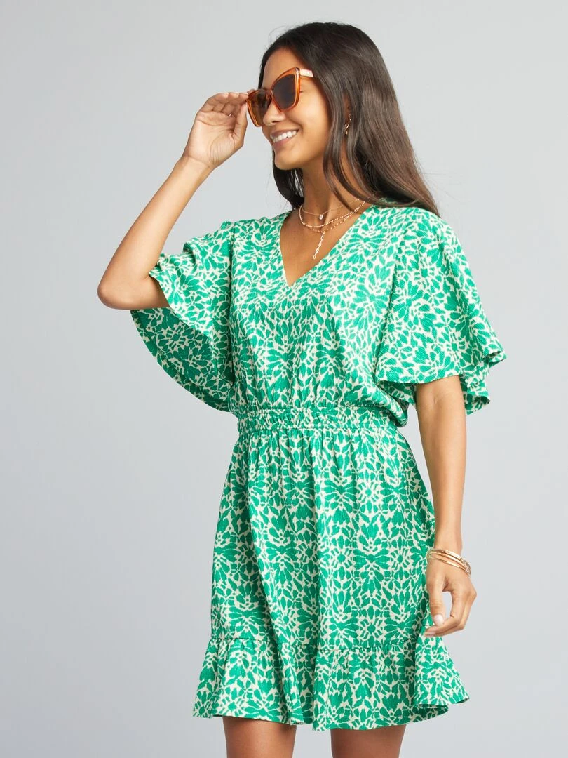Robe courte imprimée à volant Vert