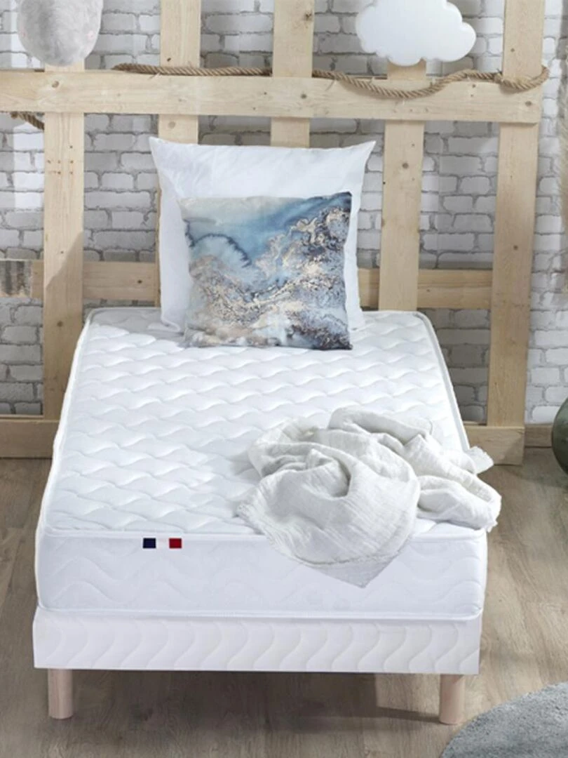 Ensemble Matelas Mousse réversible STRATUS + Sommier Made in France   Sommier Blanc   Blanc