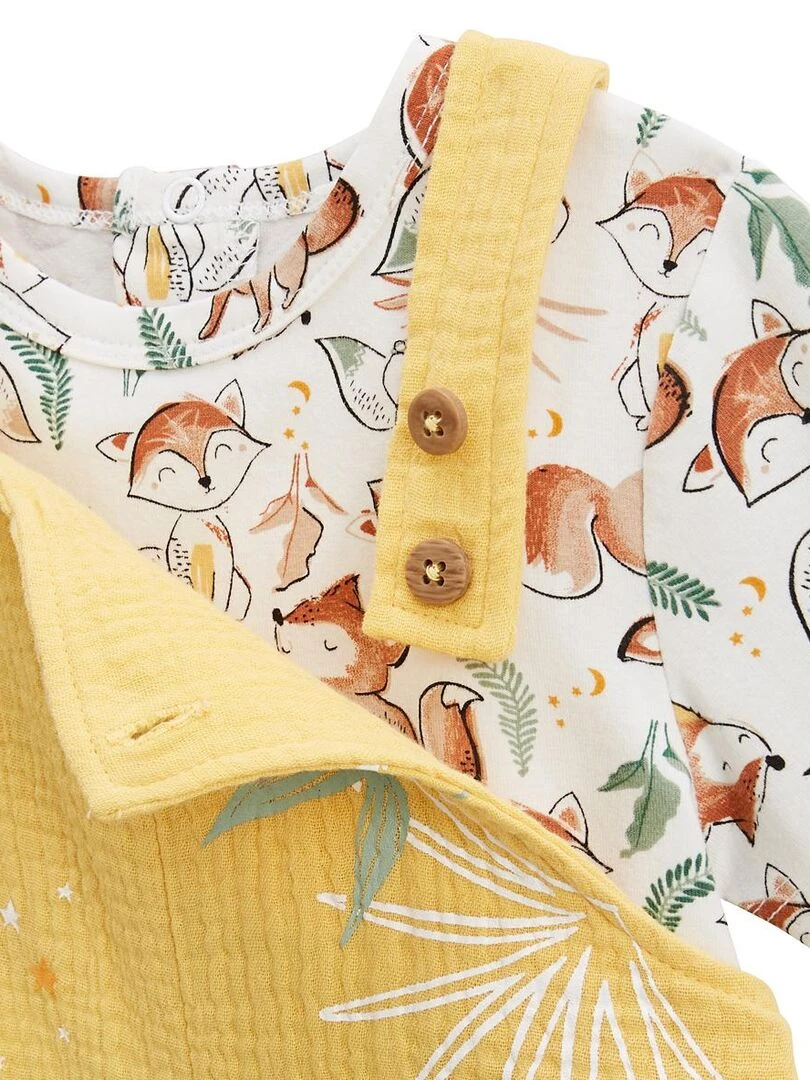 Ensemble salopette bébé en gaze de coton et t shirt Petit Envahisseur   Jaune