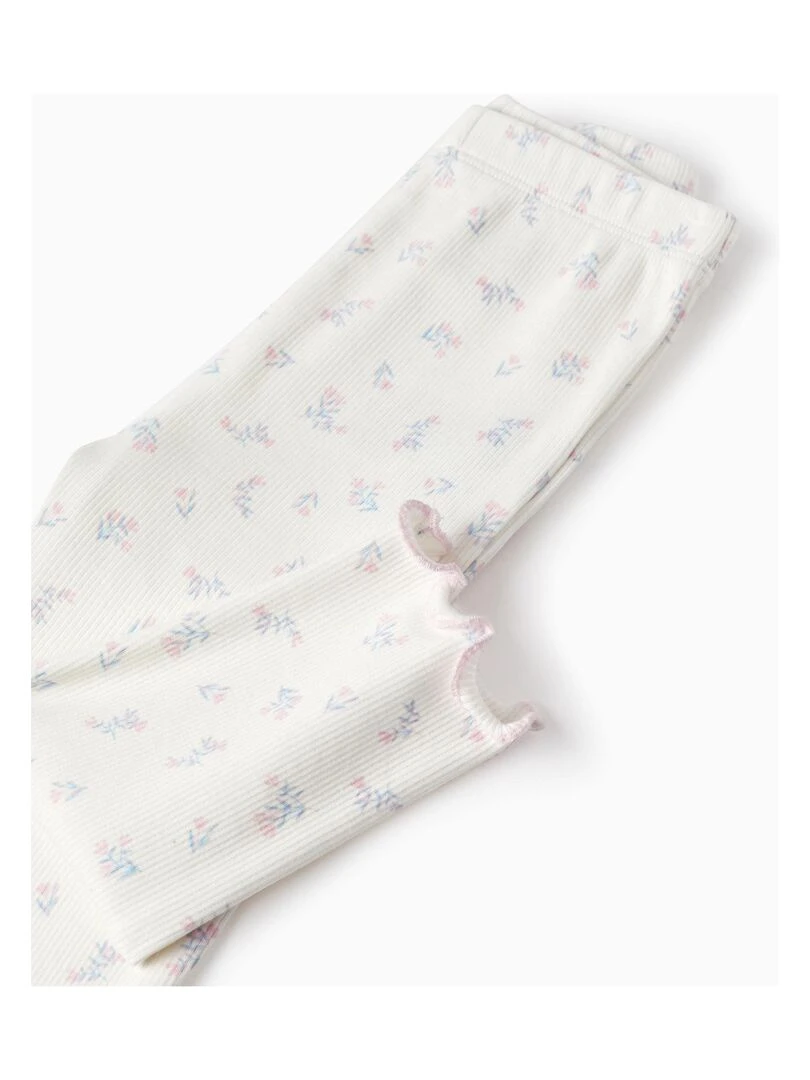 Pyjama côtelé à motif floral pour bébé fille manches longues ESSENTIALS LINE   Blanc