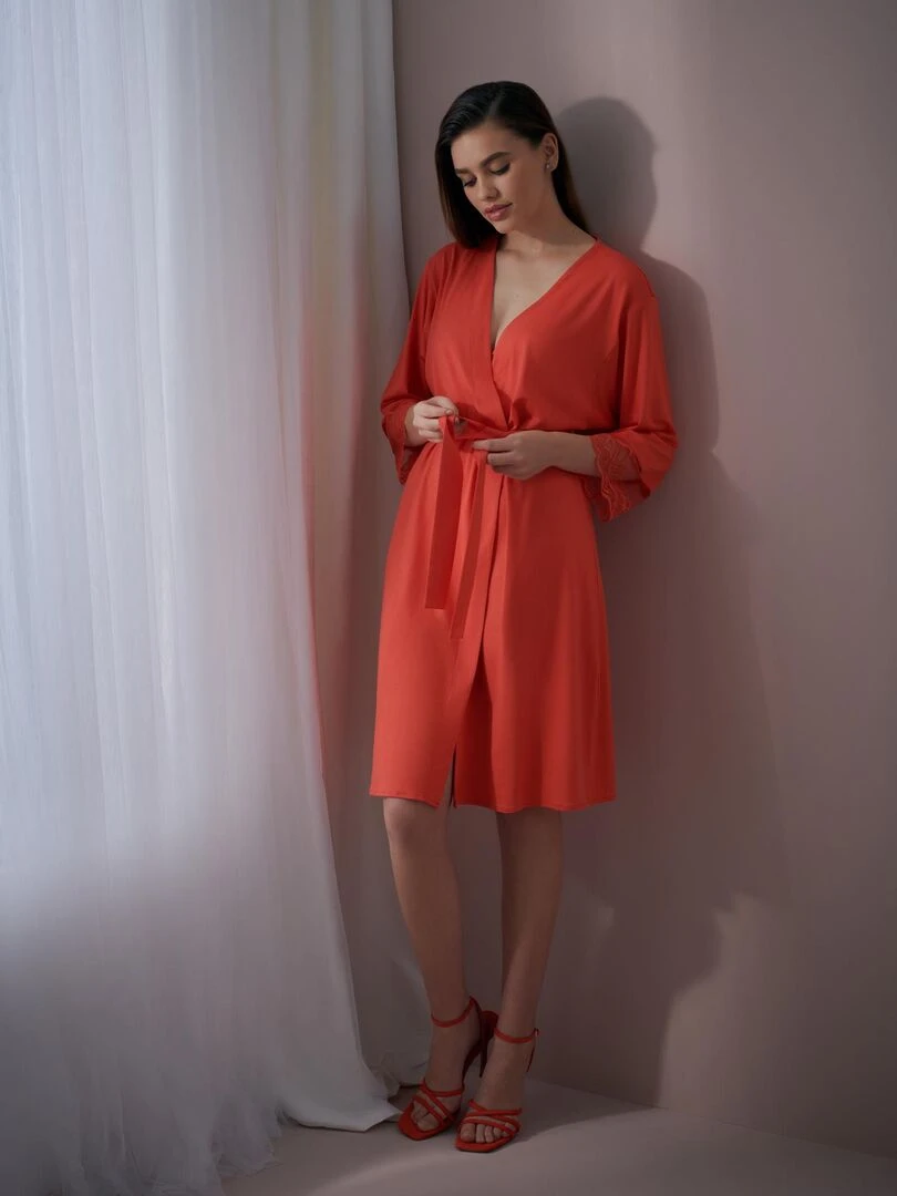 Déshabillé manches trois quarts Dione   Rouge