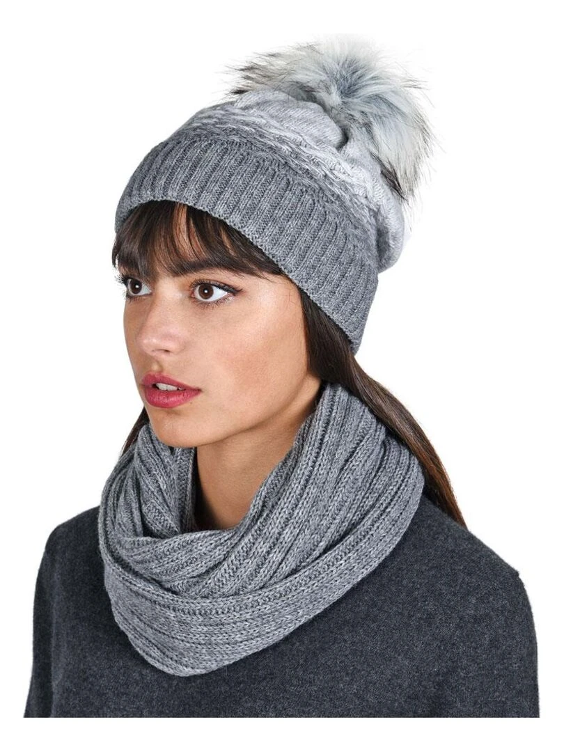 Ensemble Snood Bonnet Optima Made in UE Gris