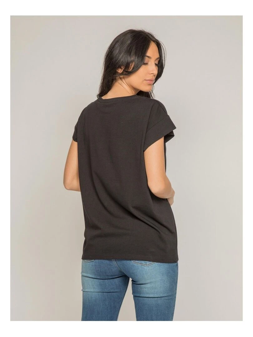 T shirt col rond message FIBES Noir