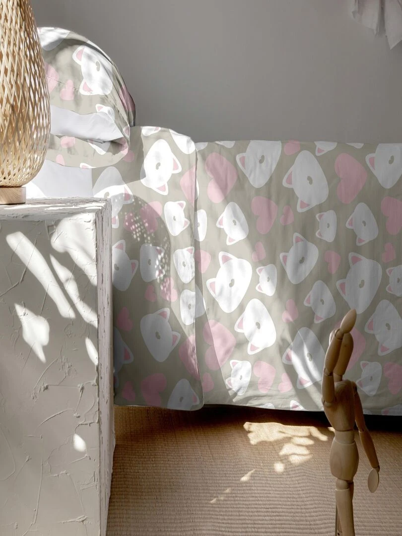 Parure housse de couette 2 pièces Kitty (D) "Happyfriday" Blanc
