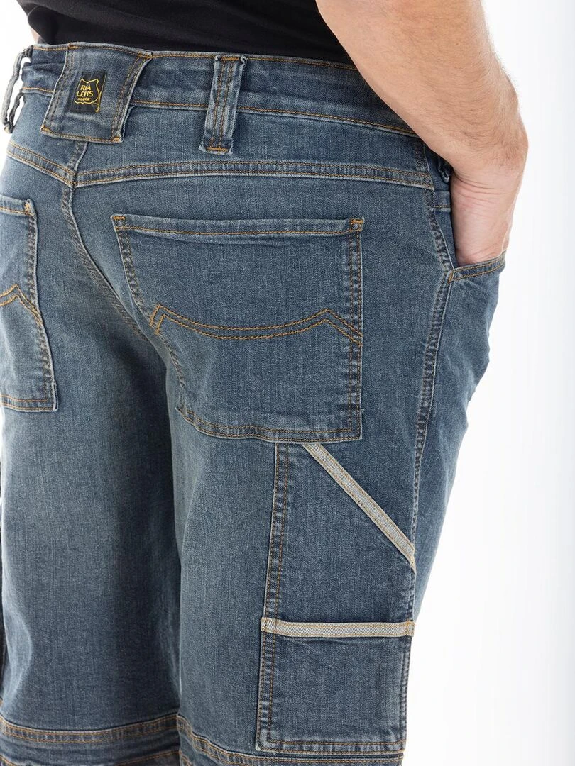 Bermuda de travail multi poches stretch dirty DENIM 'Rica Lewis'   Bleu