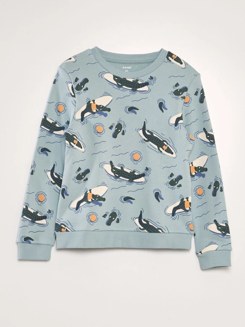 Sweat imprimé en french terry Bleu ciel