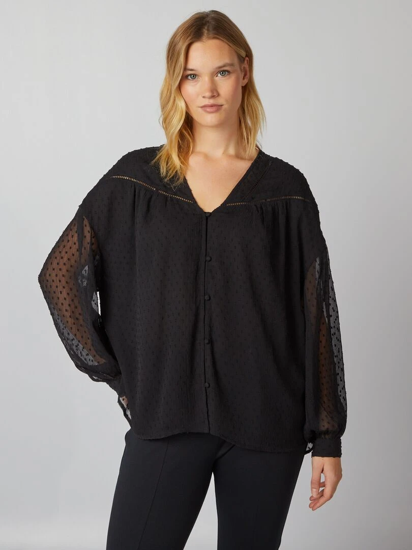 Blouse col V à plumetis noir