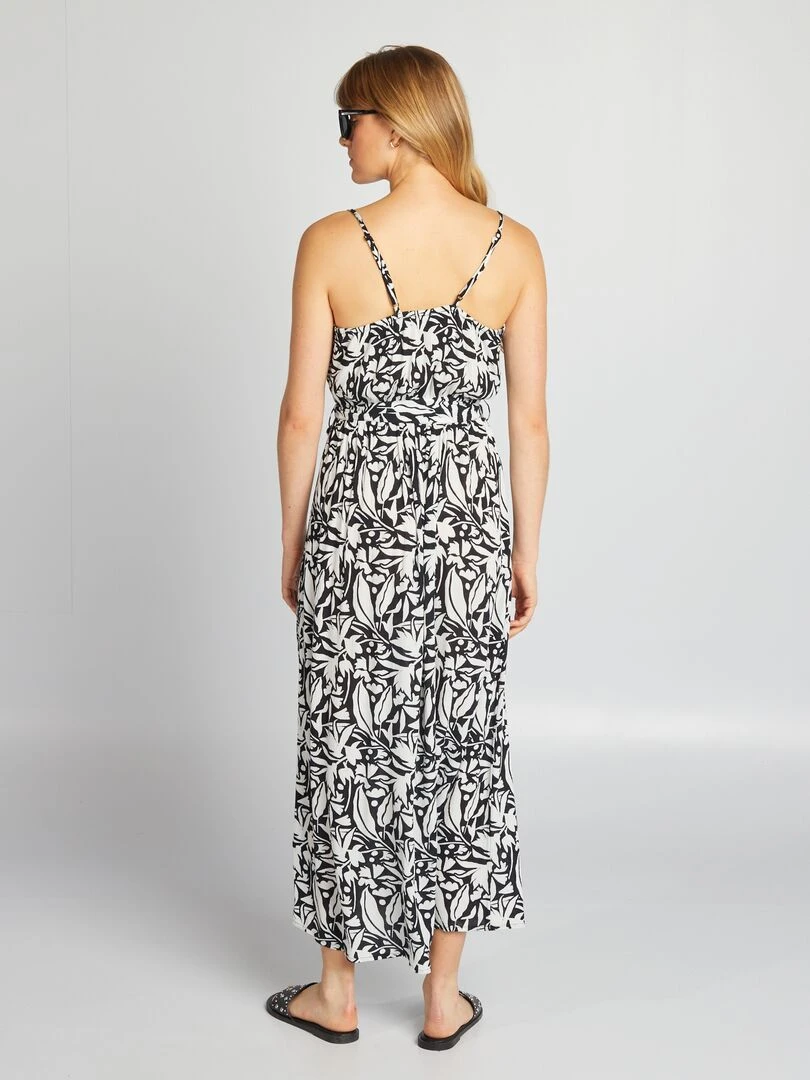 Robe ceinturée à bretelles fines   Noir/blanc