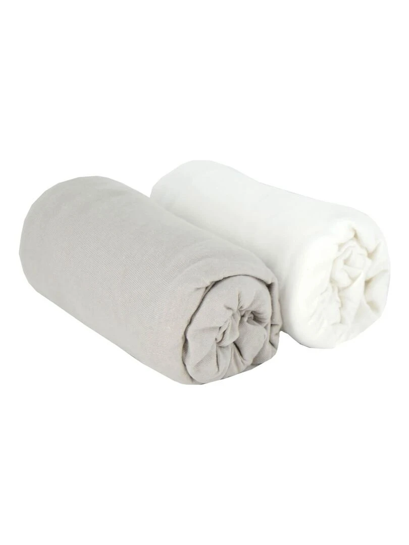 Lot de 2 draps housses berceau 83x50 cm bio Blanc Gris Blanc