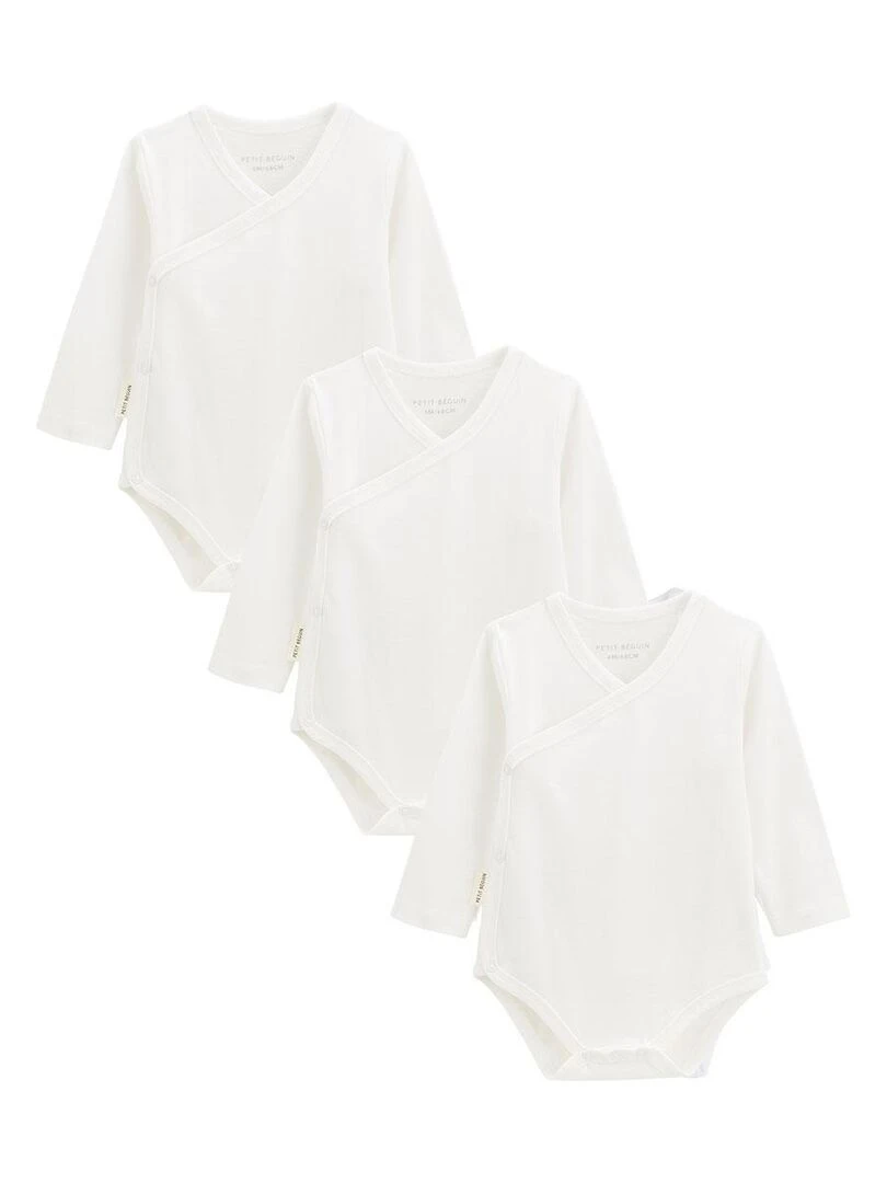 Lot de 3 bodies bébé manches longues croisés Blanc