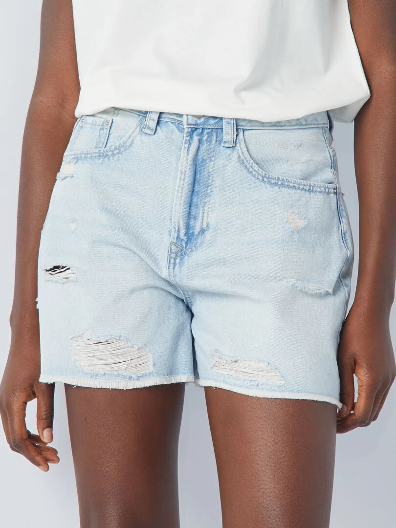 Short taille haute à abrasions Bleu clair