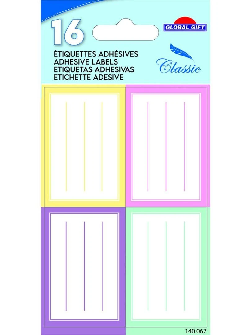 16 étiquettes adhésives scolaires Rectangles Pastel N/A
