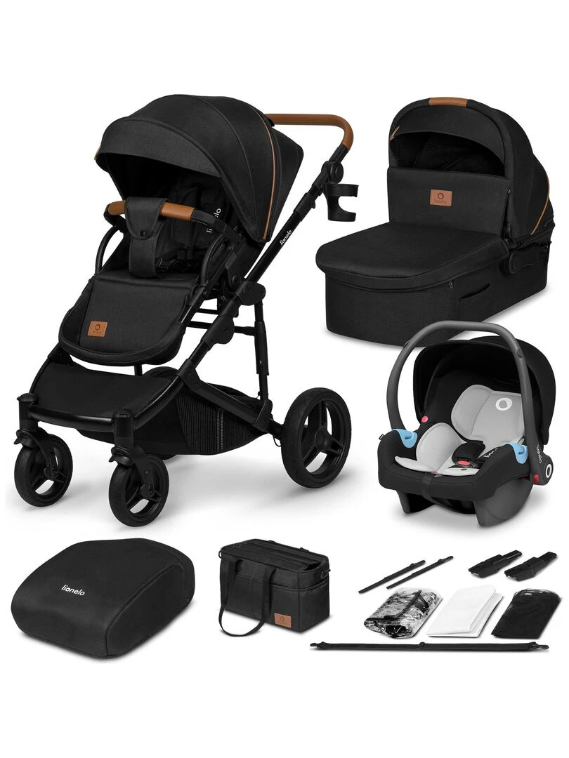 LIONELO Mari Tour Poussette bébé 3en1 compacte De 0 à 48 mois Noir Noir