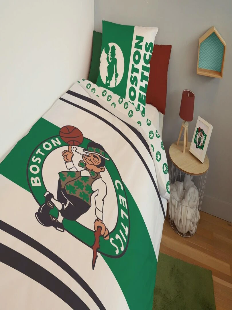 Housse de couette NBA Boston Celtics 140x200 cm et taie d'oreiller 100% Coton Vert