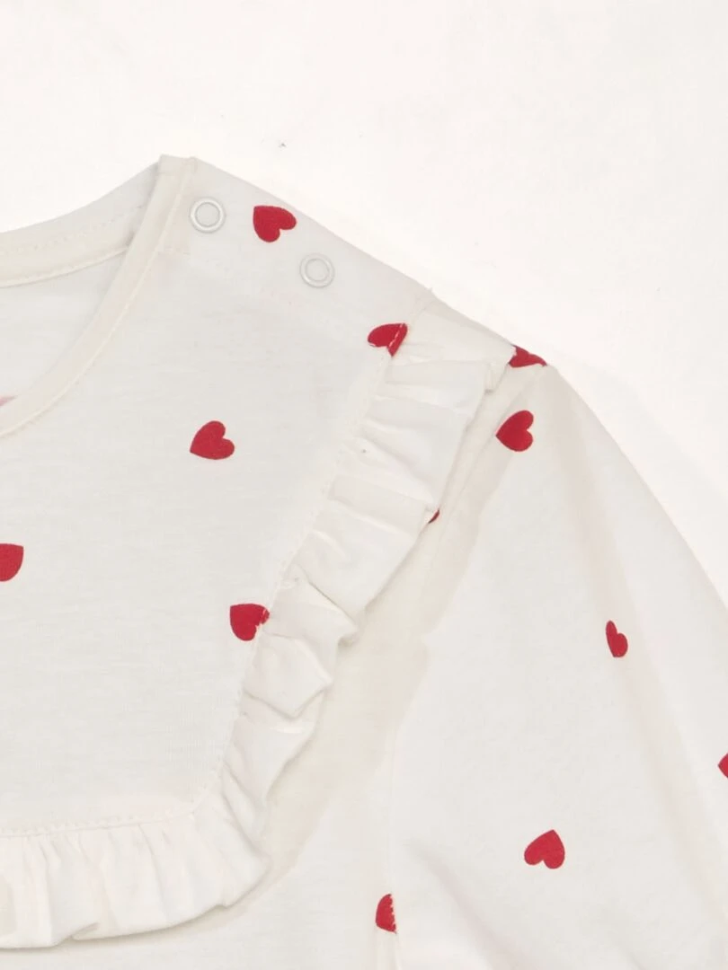 T shirt volanté à motifs 'cœurs'   So Easy   Blanc