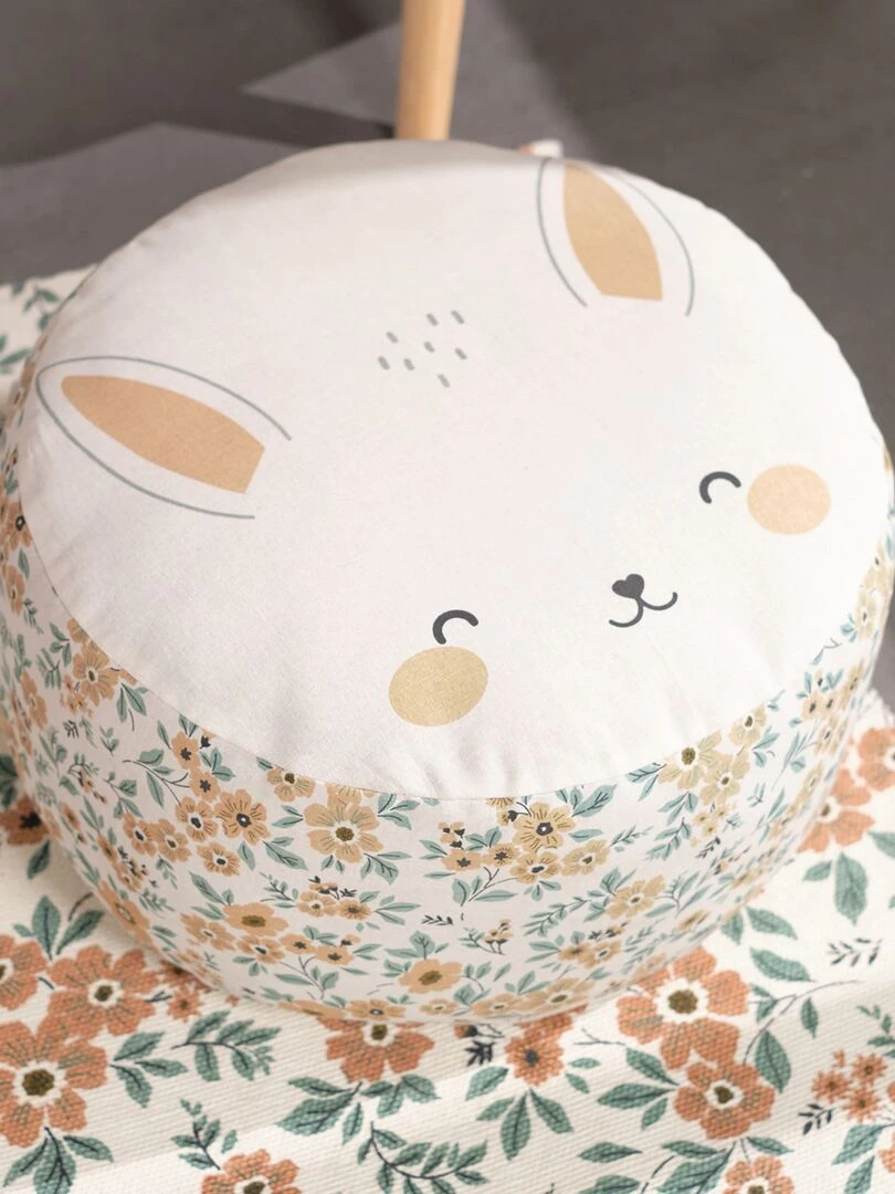 Pouf imprimé 'lapin' Rose/blanc