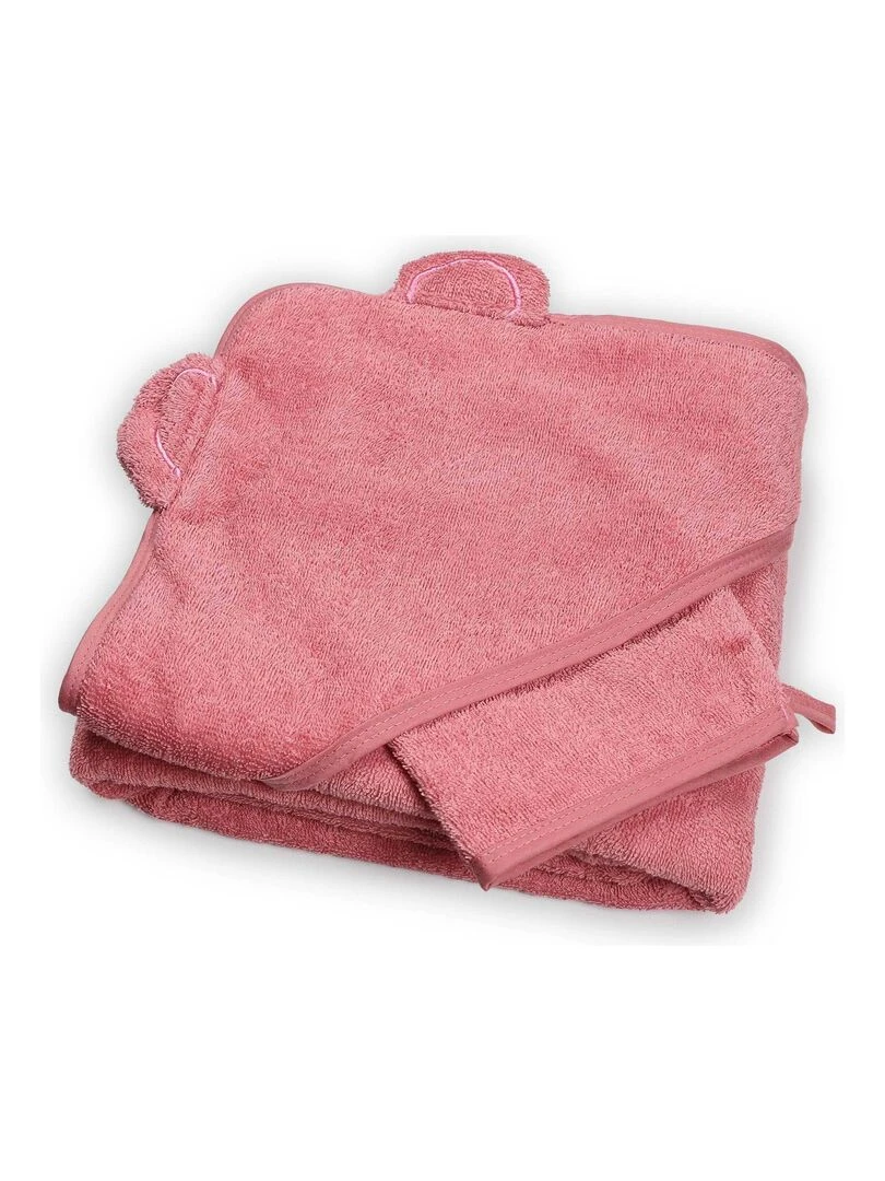 Cape de bain + gant ours rose (100 x 100 cm) Rose