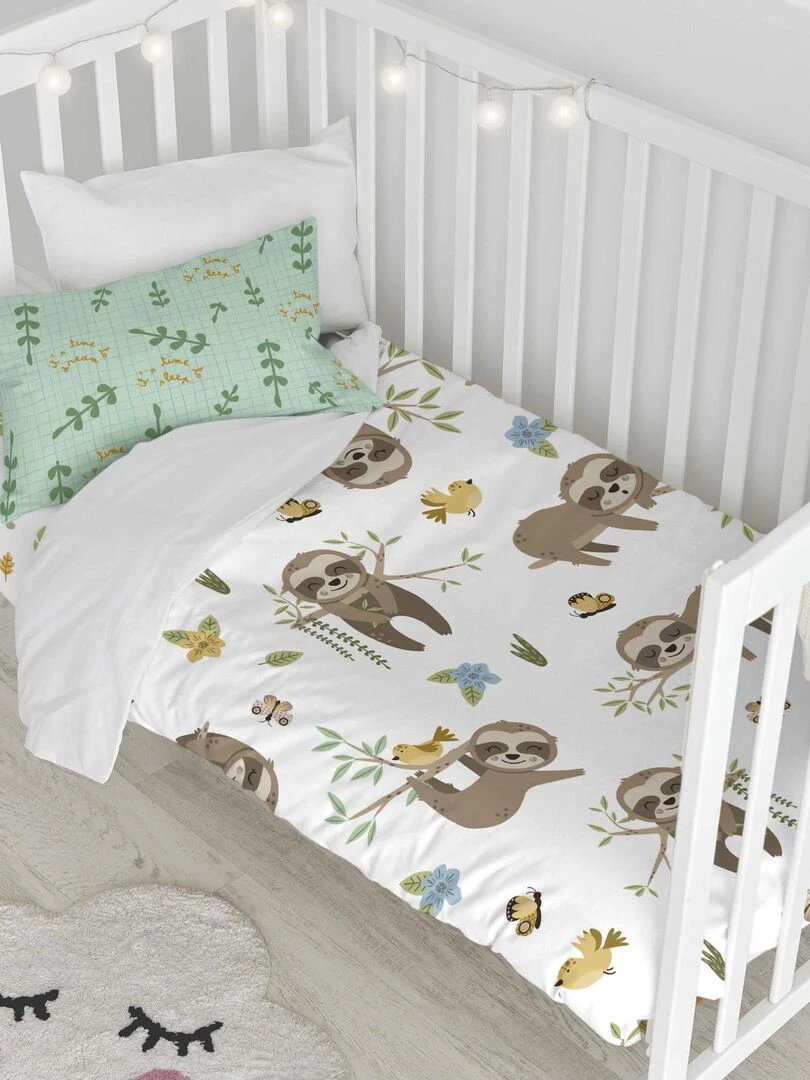 Parure housse de couette 2 pièces Happy sloth Berceau "Happyfriday" Multicolore