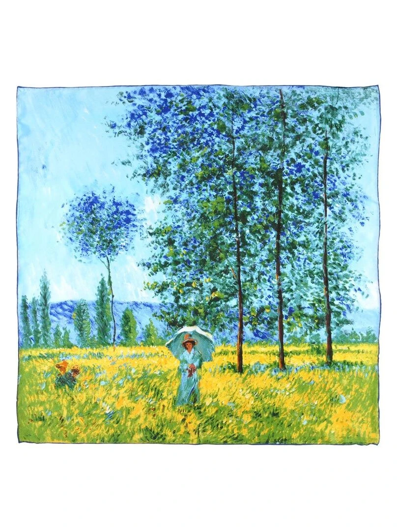 Carré de soie Monet "Sous les peupliers" Bleu