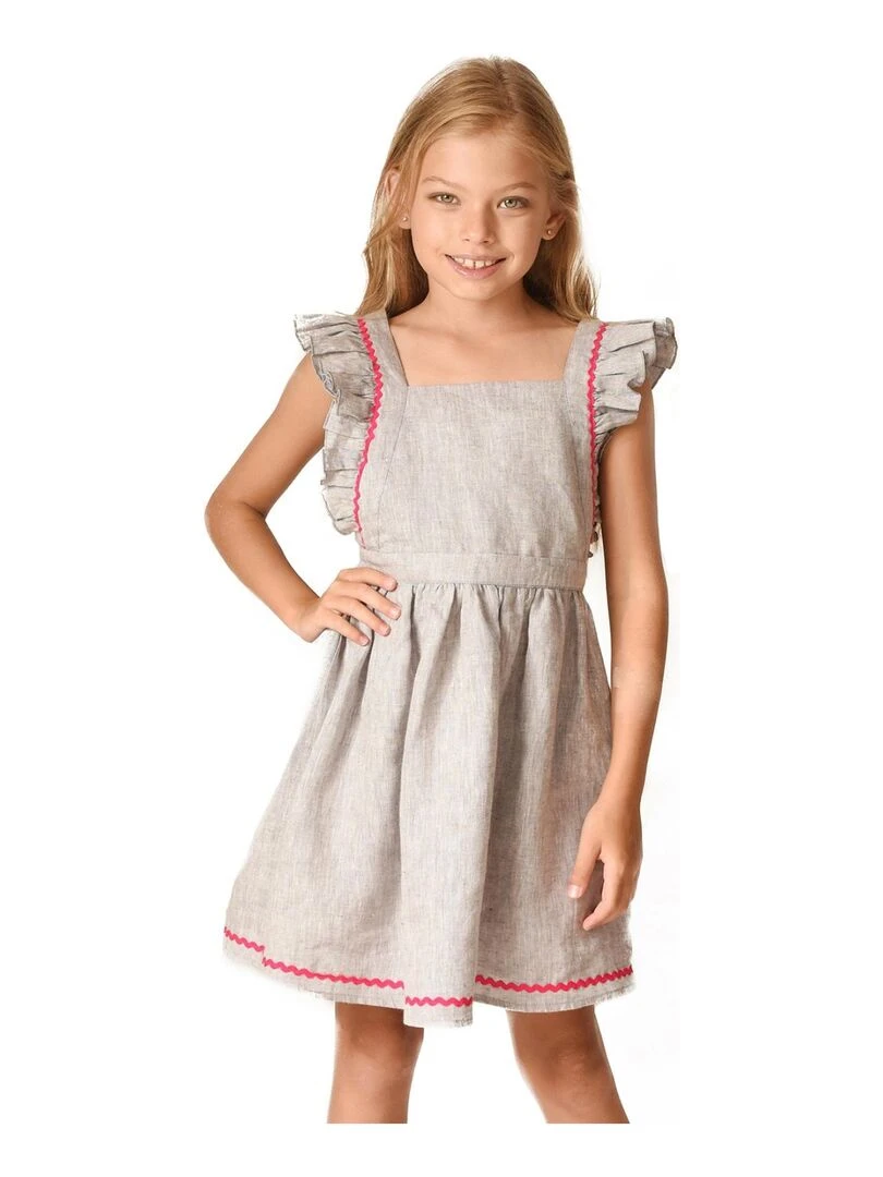 Robe Cérémonie Bohème Fille  Lin Gris  LILI   La Faute à Voltaire   Gris taupe